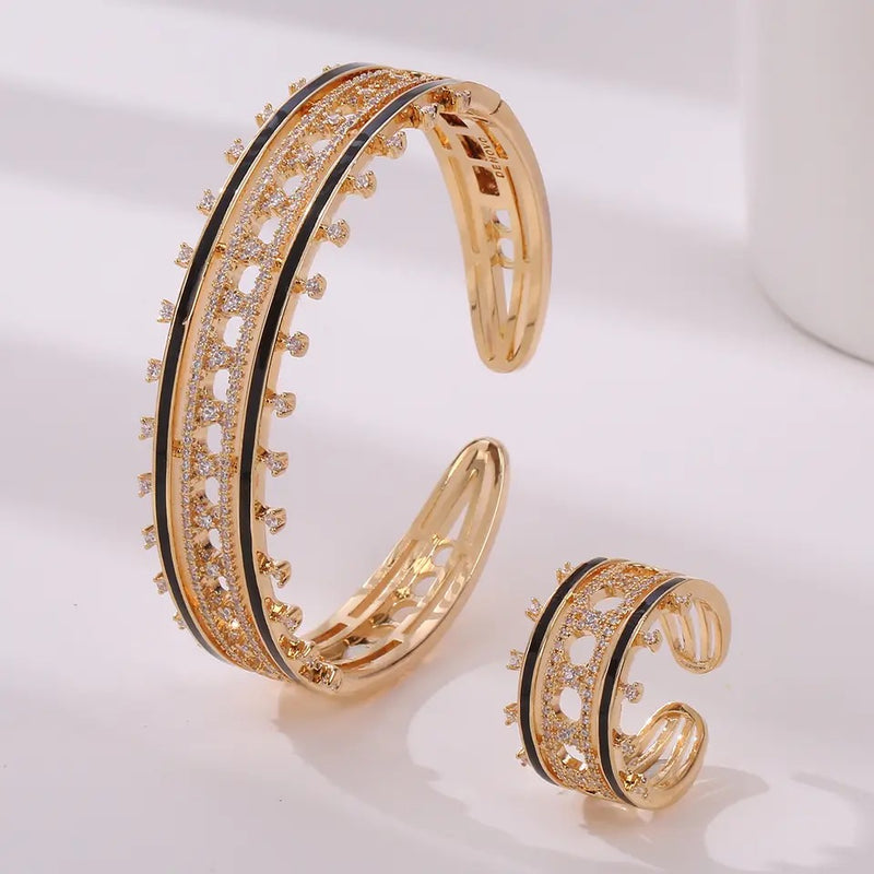 Women Fashion Cuff Bangle Ring Set - Tuzzut.com Qatar Online Shopping