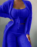 New Autumn Winter Women'S Velvet Pajamas Set Crop Top+Long Pants+Coat 3 Pieces 30495 - Tuzzut.com Qatar Online Shopping