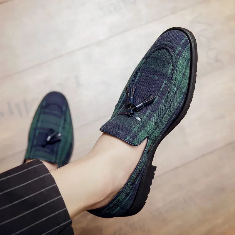 Men's Denim Plaid Loafer Shoes LS270 - TUZZUT Qatar Online Shopping