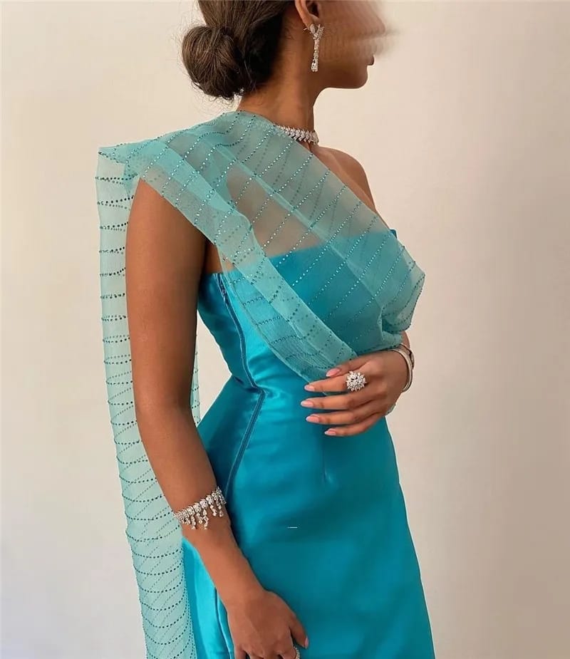 Blue Satin Mermaid Prom Dresses Strapless Side Slit Long Evening Dress Party Grown Saudi Arabia 50KH9M Blue Satin Mermaid Prom Dresses Strapless Side Slit Long Evening Dress Party Grown Saudi Arabia 50KH9M
