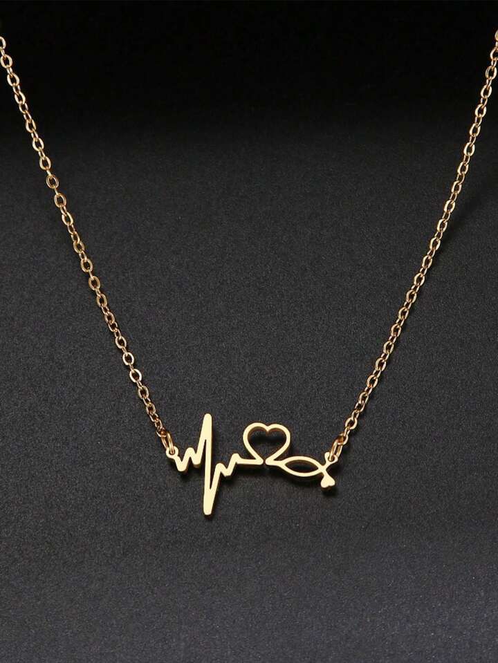 1pc Fashion Heartbeat Pendant Necklace For Women For Daily Decoration X 3635922 - Tuzzut.com Qatar Online Shopping