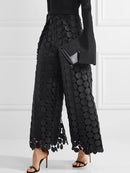High Waisted Wide Leg Hollow Polka Dot Solid Color Pants Trousers L 127316 - TUZZUT Qatar Online Shopping