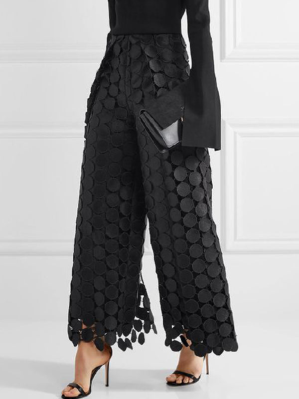 High Waisted Wide Leg Hollow Polka Dot Solid Color Pants Trousers L 127316 High Waisted Wide Leg Hollow Polka Dot Solid Color Pants Trousers L 127316