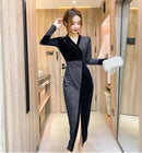 Fashion Autumn Velvet Sexy Maxi Dress Long Sleeve Split Party Gown M B-31665 - Tuzzut.com Qatar Online Shopping