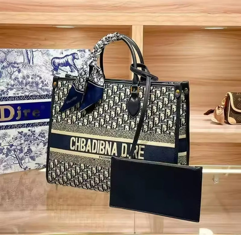 Large Book Tote In Blue Oblique Embroidery 5980 - TUZZUT Qatar Online Shopping