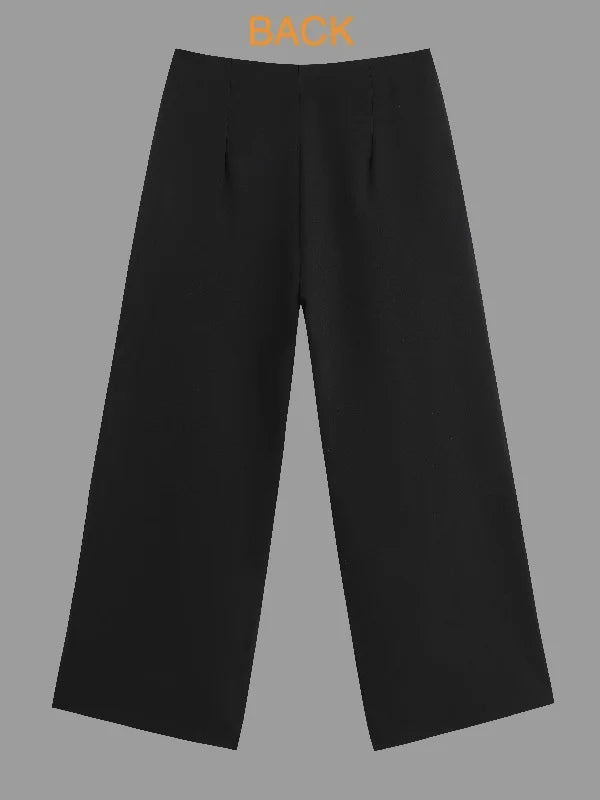 Urban Solid Color Pleats High Waisted Wide Leg Pants  104383