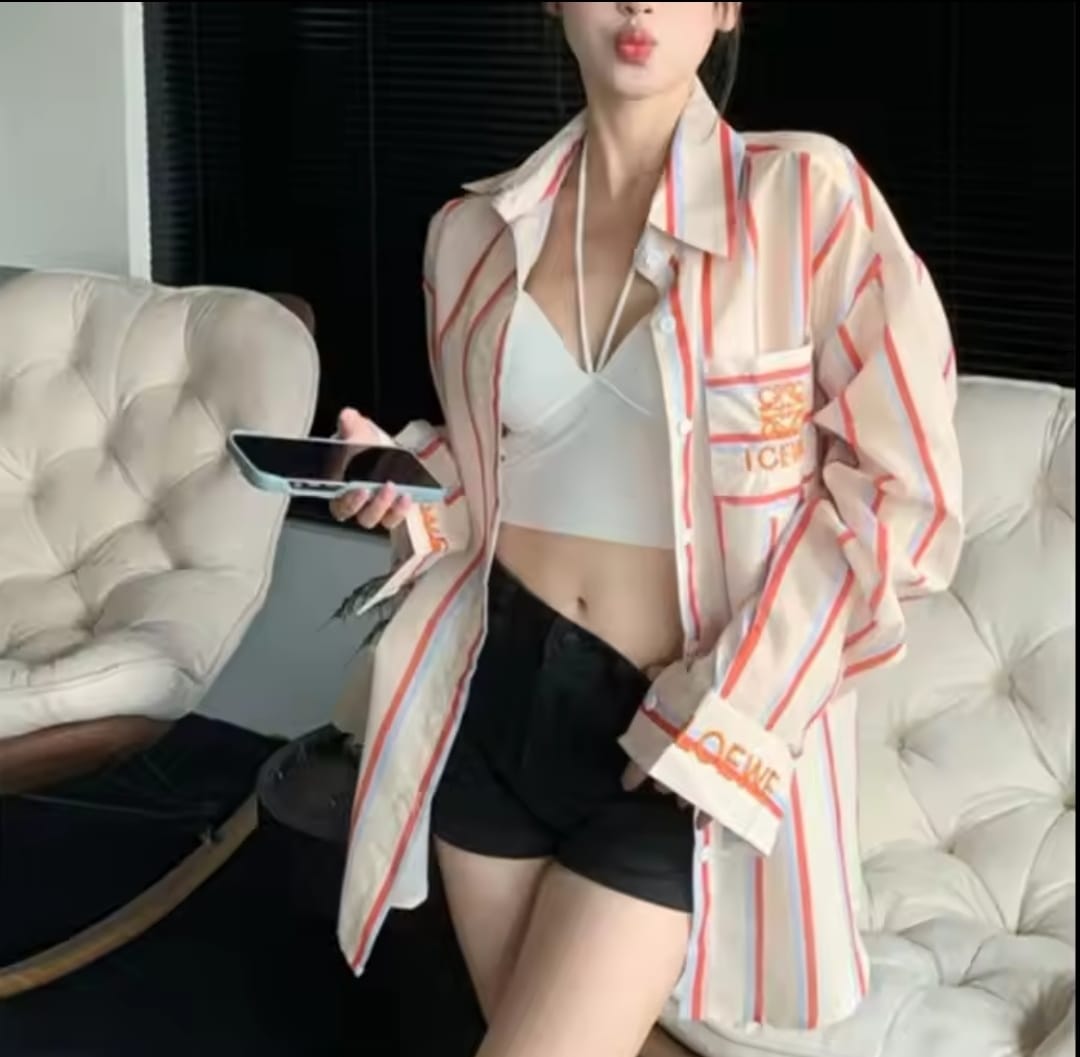 Korean Striped Long Sleeve Blouse Coat L9600 Korean Striped Long Sleeve Blouse Coat L9600