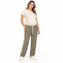 Olive Grey Maternity Drawstring Pants with Cream Side Stripes-D9