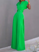 Urban Cap Sleeve Solid Color Wide Leg Jumpsuits 112913 - TUZZUT Qatar Online Shopping