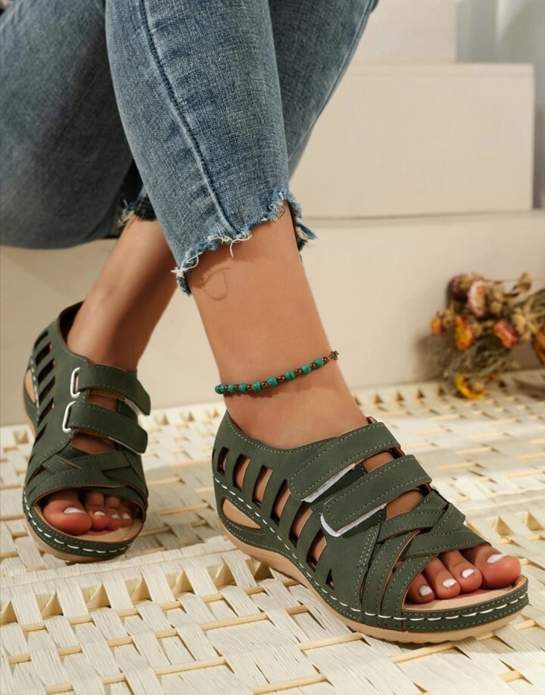 Roman Style Green Wedge Sandals ST12127 Roman Style Green Wedge Sandals ST12127