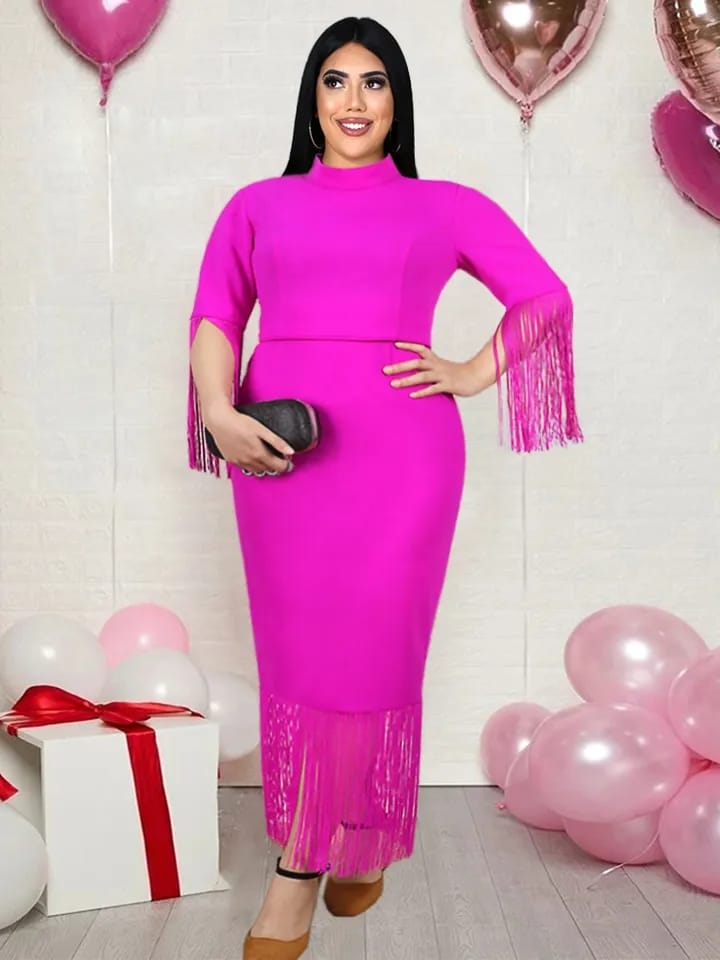 Plus Size Tassel Dresses for Women Midi Dresses Sexy Bodycon Package Hip Ruflfes Summer Evening Cocktail Celebraty Sheath S4599564 - Tuzzut.com Qatar Online Shopping