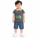 Boys’ Grey Dinosaur Print Polo Shirt & Blue Shorts Set 1433769 - Size 90
