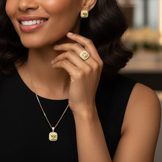 Stainless Steel Yellow Zirconia Jewelry Set B-294435 Stainless Steel Yellow Zirconia Jewelry Set B-294435