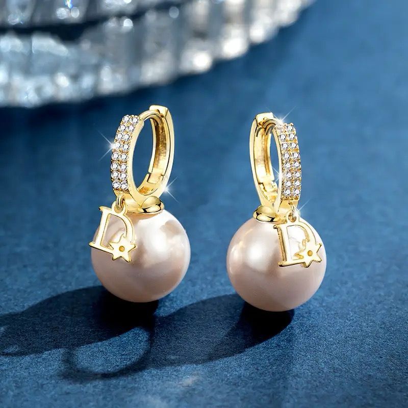 Gold Simulation Natural Freshwater Pearl Shell Beads Full Diamond Earrings -S4734748