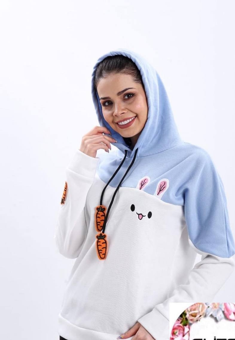 Turkish Funny Bunny Hoodie Women Fashion Sweatshirt - Blue Turkish Funny Bunny Hoodie Women Fashion Sweatshirt - Blue
