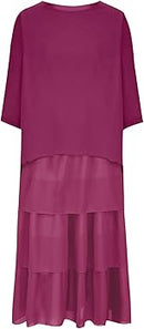 Elegant Layered Design Loose Chiffon Party Dress Women Fashion O Neck Sleeve Cake Dress Casual Loose Solid Long Dresses    330865010 - TUZZUT Qatar Online Shopping