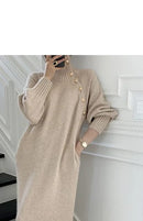 Winter Teneck Buttons Women Knitted Dress Elegant Full Sleeve Lace For Women Batwing Sleeve For Autumn Sweater New  B197616 - TUZZUT Qatar Online Shopping
