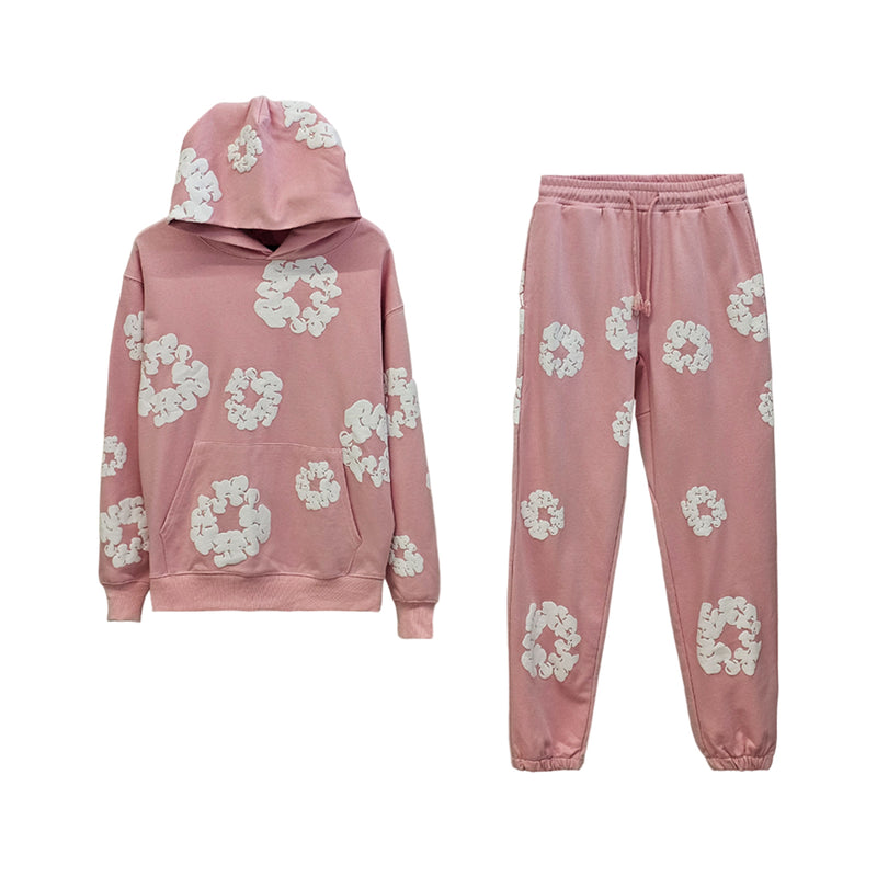 Flowers Printed Hoodie And Pant Pink Tracksuit for Men And Women 7013792 - TUZZUT Qatar Online Shopping