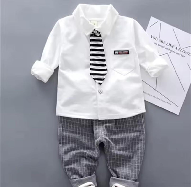 Baby Long Sleeve Tie Shirt +Pants 2Pcs Outfits Suit   1381298 - TUZZUT Qatar Online Shopping