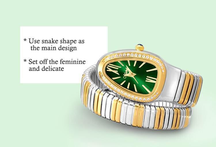 MISS FOX Snake Shape Simulated Lab Diamonds Unique Gold Quartz Luxury Watch S4431916