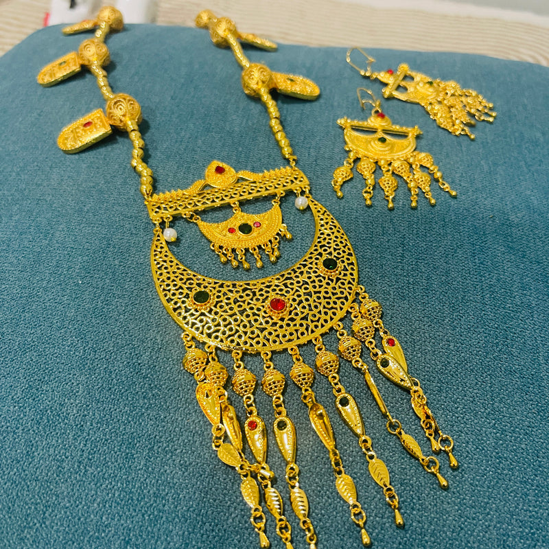 Womens Gold Color Long Length Necklace And Earrings S4498765 - TUZZUT Qatar Online Shopping