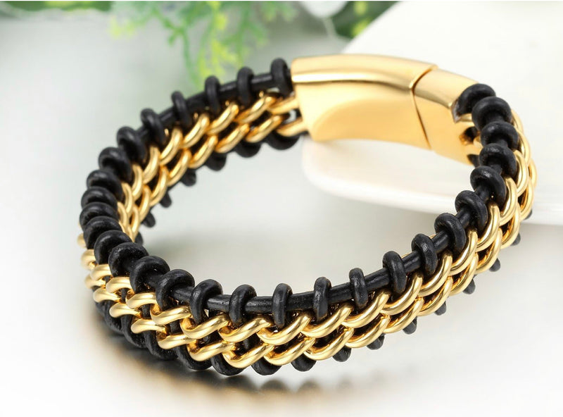 JewelryWe Men's Large Black Braided Genuine Leather Bracelet - Tuzzut.com Qatar Online Shopping