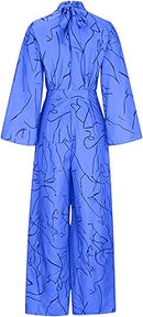 Formal Jumpsuits for Women Elegant Mock Neck Flare Long Sleeve Printed Rompers Wide Leg Jumpsuits for Wedding Guest    B64392 - TUZZUT Qatar Online Shopping