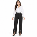 Women’s Black Contrast-Trim Split-Hem Trousers 61392 - M