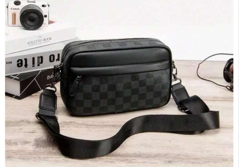 Men's Square Black Leather Shoulder Bag   S3432670 - TUZZUT Qatar Online Shopping