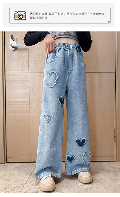 Girls Jeans Elastic Waist Wide Leg Pants Kids Jeans S4977061 Girls Jeans Elastic Waist Wide Leg Pants Kids Jeans S4977061