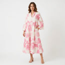 Women’s Ivory & Pink Toile Print Tiered Maxi Dress H-1