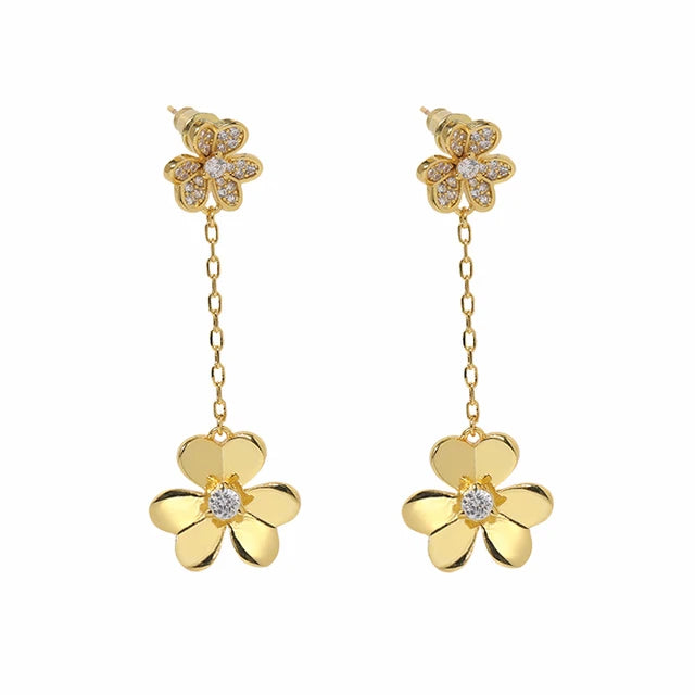 Three Leaf Flower Tassel Long Drop Earrings S3624091 - TUZZUT Qatar Online Shopping
