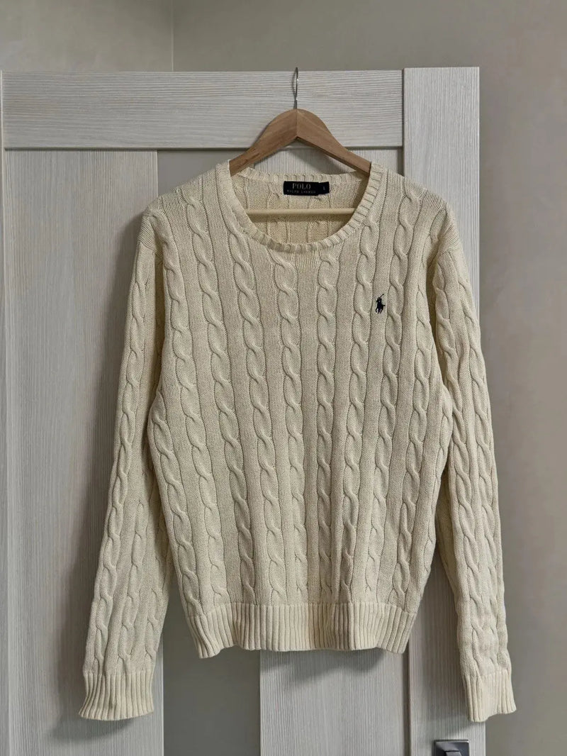 Cable-Knit Cotton Crewneck Jumper Apricot 7014481 - TUZZUT Qatar Online Shopping