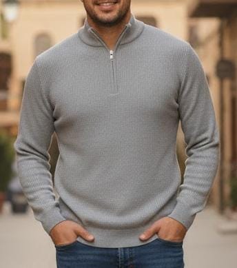 Quarter Zip Textured Funnel Sweatshirt TZ3100 - TUZZUT Qatar Online Shopping