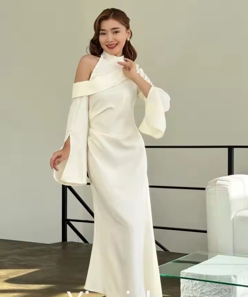 High Quality Exquisite  Collar A-line Evening  Satin Anke Length  138678 - TUZZUT Qatar Online Shopping