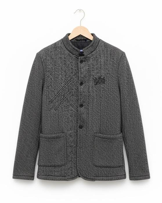 Grey Cotton Wool Blend Buttoned Pockets Jacket 178932