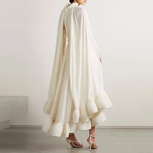 Ruffles Irregular Summer Dresses For Women V Neck Full Sleeves High Waist Spliced Lace Up Loose Folds Long Dress 5MU3UC Ruffles Irregular Summer Dresses For Women V Neck Full Sleeves High Waist Spliced Lace Up Loose Folds Long Dress 5MU3UC