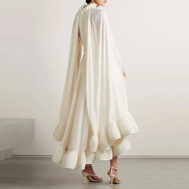 Ruffles Irregular Summer Dresses For Women V Neck Full Sleeves High Waist Spliced Lace Up Loose Folds Long Dress 5MU3UC - Tuzzut.com Qatar Online Shopping