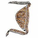 Women's Beige & Navy Leopard Print Satin-Look Headscarf with Black & White Border