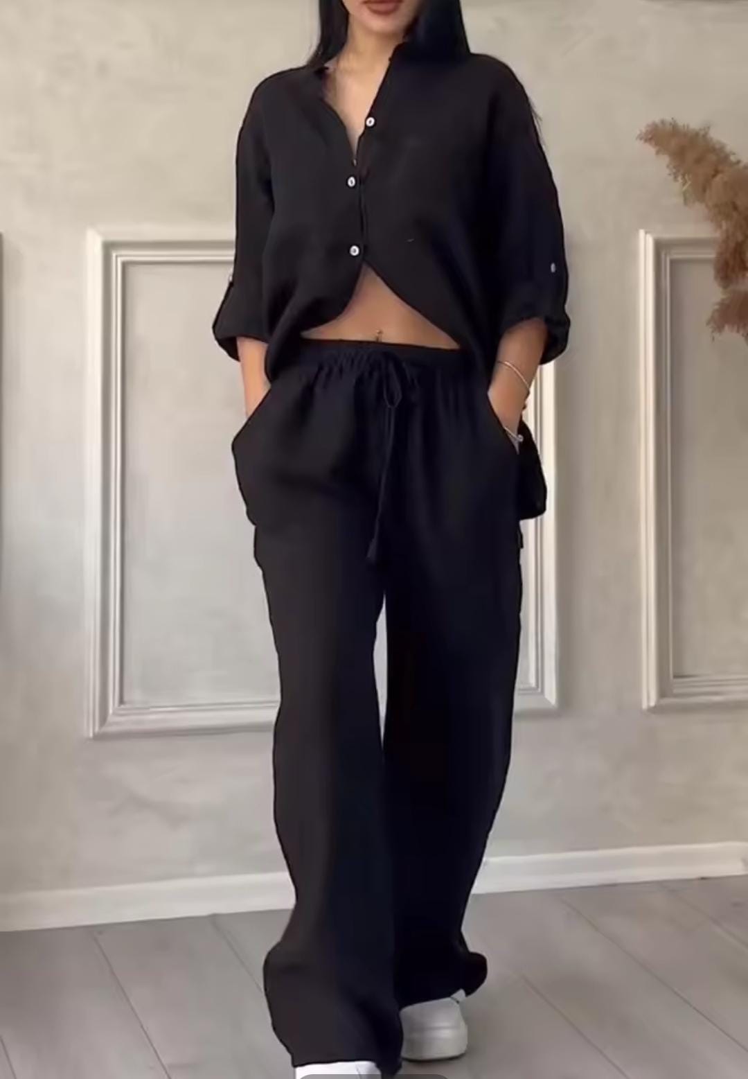 Women Casual 2-piece Set Long Sleeve Single-breasted Shirt And Pants 010388057 Women Casual 2-piece Set Long Sleeve Single-breasted Shirt And Pants 010388057