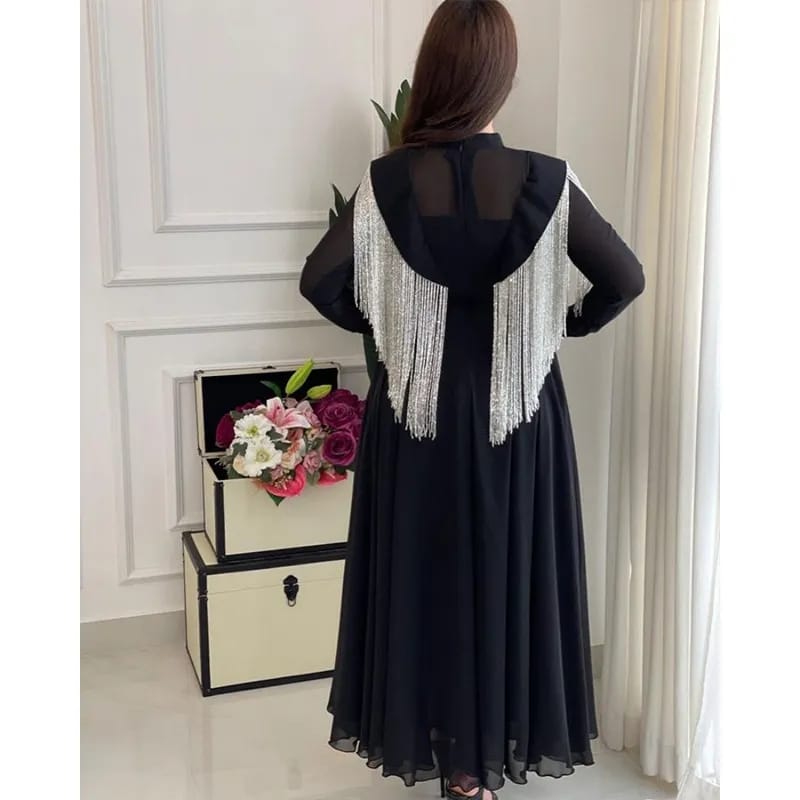 Women's new elegant temperament big swing sexy high waist fringe patchwork chiffon banquet evening dress S4824967 Women's new elegant temperament big swing sexy high waist fringe patchwork chiffon banquet evening dress S4824967