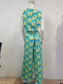 African Summer Sexy Sleeveless V-Neck Vest Straight Leg Large Size Wide Trouser Set Two Pieces S4573971 - Tuzzut.com Qatar Online Shopping