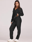 Women's Waffle Pajama Set Long Sleeve Long Pants Soft Pajamas with Pockets   S4396939 - TUZZUT Qatar Online Shopping