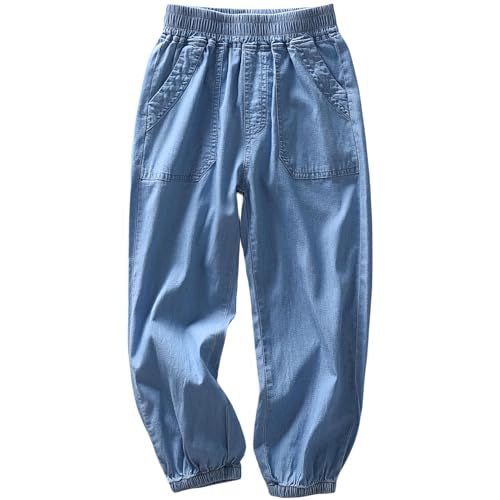 Enfants Boys Girls Jeans Pull on Elastic Waist Rayon Blend Lightweight Pants with Pockets 1456713 - TUZZUT Qatar Online Shopping
