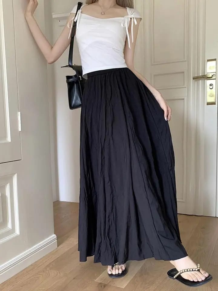 Summer Maxi Skirt Womens Casual Elastic High Waist Pleated A-line Skirts Streetwear Elegant Classic Skirt Female Clothing 3XL S4566503 - Tuzzut.com Qatar Online Shopping