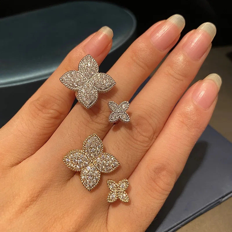 Double Flower Ring Female 925 Stamp Opening Flower White Zircon Ring Double Flower Ring Female 925 Stamp Opening Flower White Zircon Ring