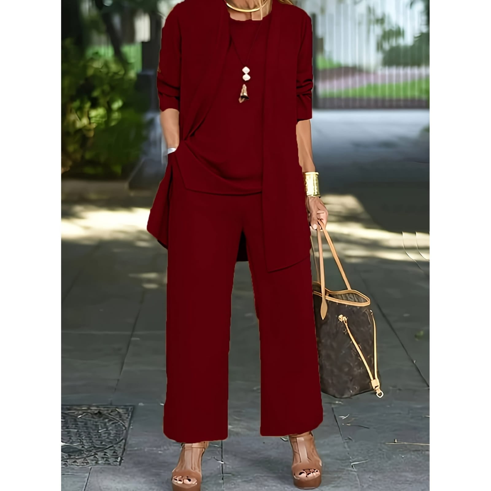 Women's Fashion Casual Outfits Clothes Set 3 Piece Wide Leg Pants Long Sleeve Jacket Cardigan With Solid Color Tank Pants 002334007 Women's Fashion Casual Outfits Clothes Set 3 Piece Wide Leg Pants Long Sleeve Jacket Cardigan With Solid Color Tank Pants 002334007
