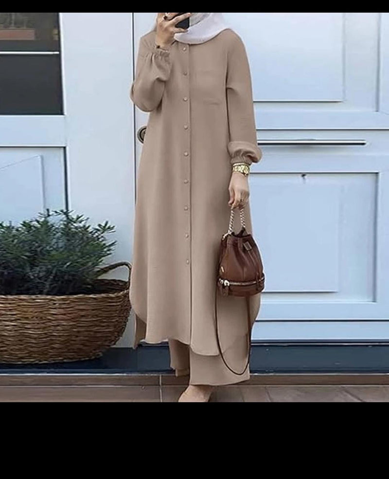 Turkey Abaya Suit Women Long Shirts Wide Leg Pants P568974 - TUZZUT Qatar Online Shopping