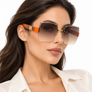 Oversized Rimless Gradient Sunglasses with Orange Temples-59