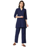 Women's Vintage V-neck Hemp Loose Shirt High Waist Wide Leg Pants   B-95075 - TUZZUT Qatar Online Shopping